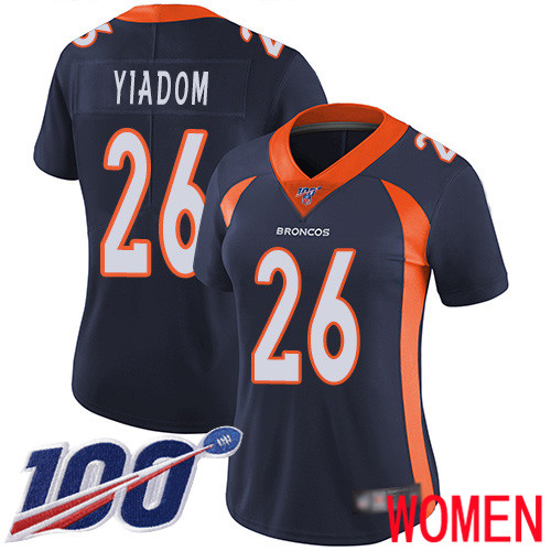 Women Denver Broncos #26 Isaac Yiadom Navy Blue Alternate Vapor Untouchable Limited Player 100th Season Football NFL Jersey